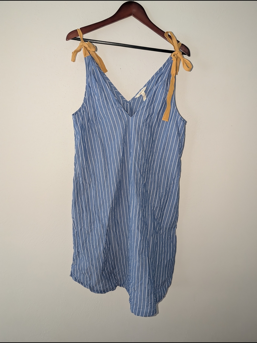 Matilda Jane Blue Pinstripe Sundress Cover Up with Adjustable Mustard Tie-Strap